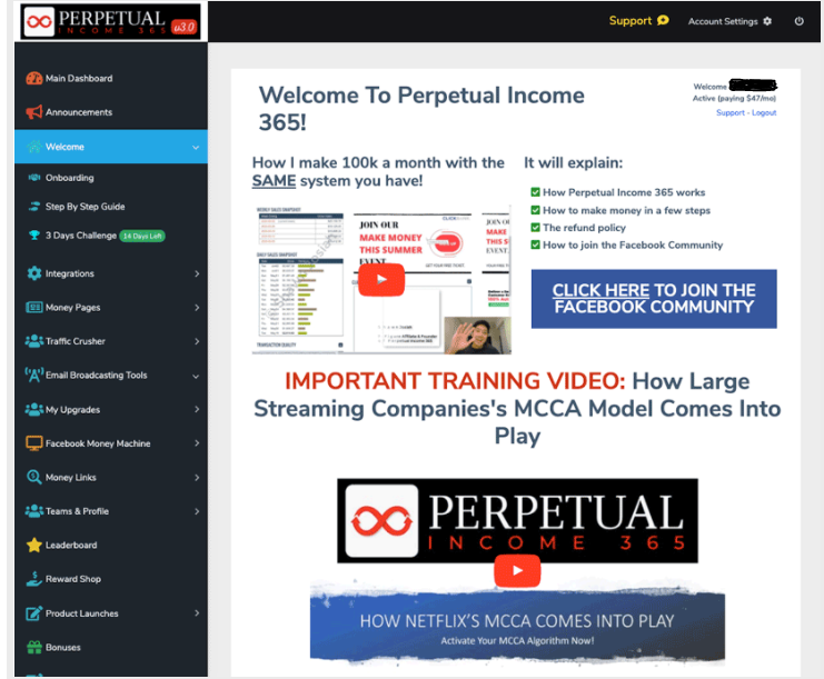 Perpetual Income 365 back office